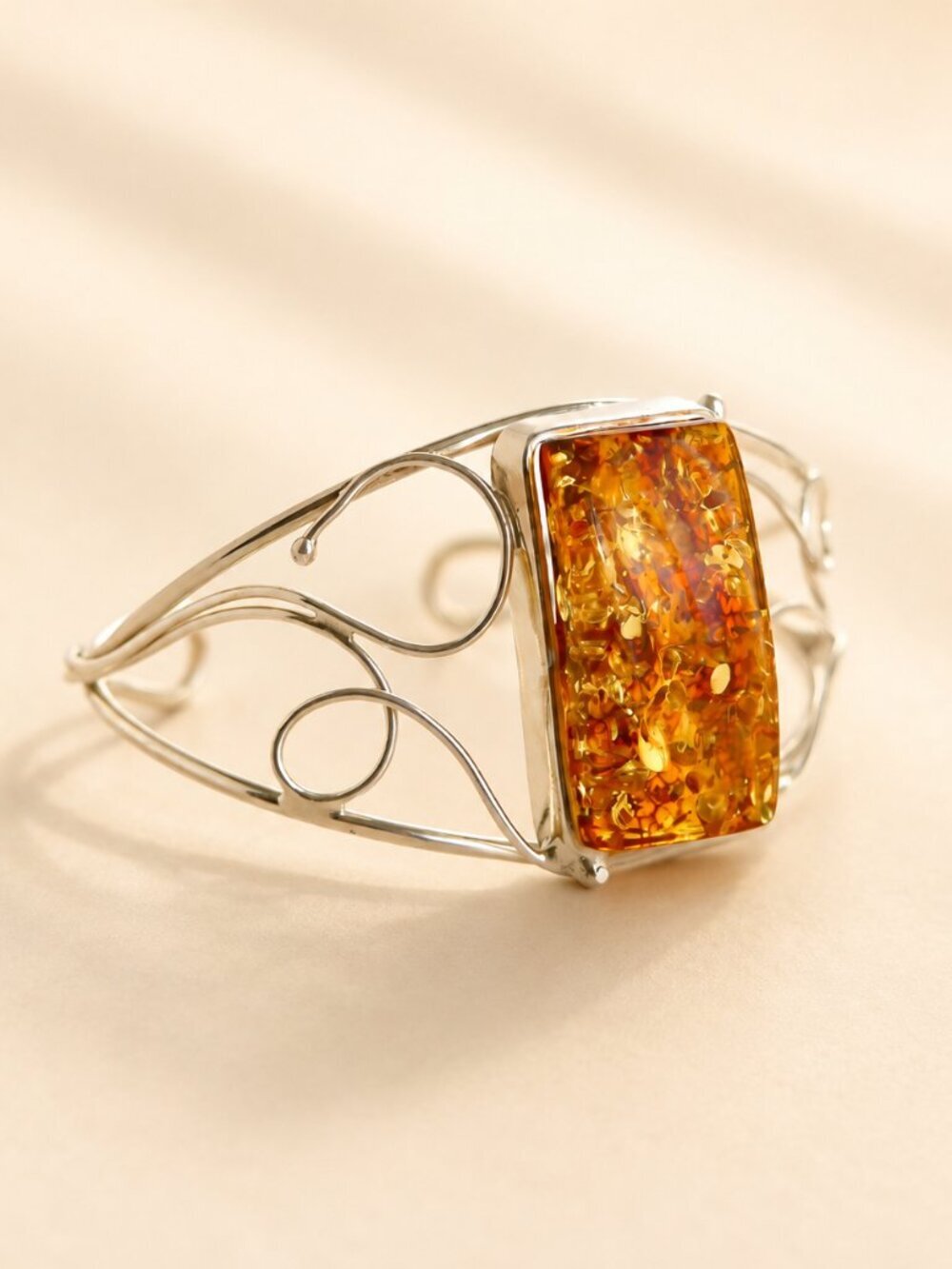 Handmade Baltic Amber Cuff Bracelet in 925 Sterling Silver